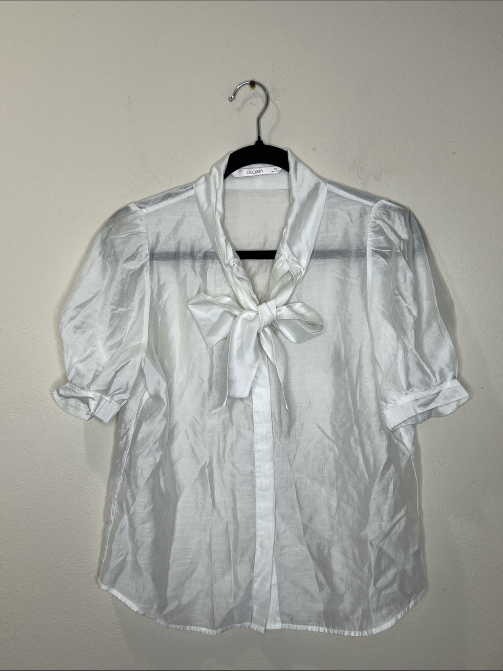 Gloria White Tie-Neck Sheer Blouse